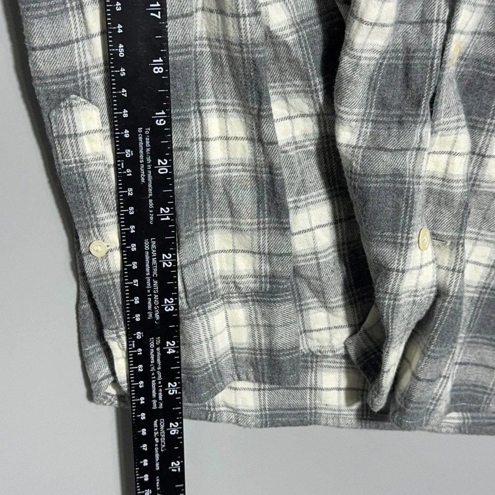 AllSaints Slim Fit Shirt Mens Size Medium Cotton Plaid Grey Flannel Button Down